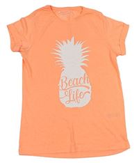Neonově oranžové tričko s ananasem s nápisy Primark