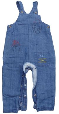 Modré riflové laclové lehké kalhoty s výšivkami Paddington
