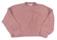 Růžový chlupatý crop svetr H&M