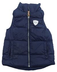 Tmavomodrá prošívaná šusťáková zateplená vesta s nášivkou H&M