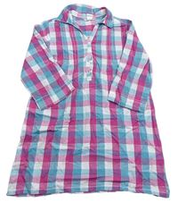 Modrozeleno-bílo-tmavorůžovo-stříbrné kostkované košilové šaty H&M