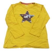 Okrové triko s hvězdičkou z překlápěcích flitrů Topolino
