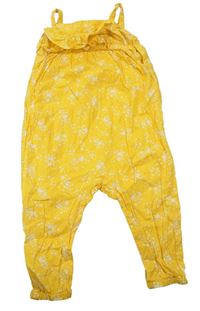 Hořčicový lehký květovaný kalhotový overal s volány zn. H&M