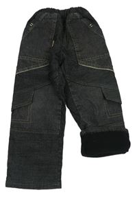 Antracitové riflovo/manšestrové zateplené cargo kalhoty
