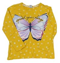 Hořčicové puntíkaté triko s motýlem Dopodopo