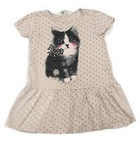 Pudrové puntíkaté bavlněné šaty s kočkou H&M