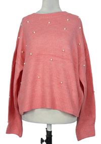 Dámský růžový svetr s perličkami New Look 