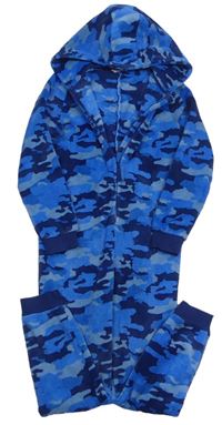Modro-tmavomodrá army chlupatá kombinéza s kapucí M&S