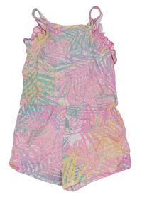 Růžovo-barevný bavlněný kraťasový overal s listy Pep&Co