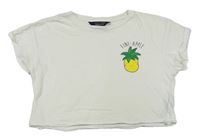 Bílé crop tričko s ananasem a nápisem New Look