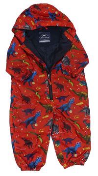 Červená šusťáková jarní bunda s dinosaury a kapucí George