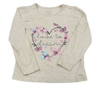 Béžové triko s motýly a srdcem Primark