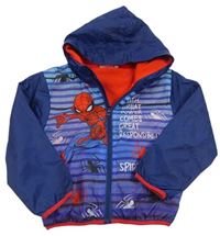 Modro-tmavomodrá pruhovaná šusťáková jarní bunda se Spider-manem a kapucí MARVEL