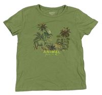 Khaki tričko s palmami a zvířátky 