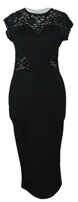 Dámské černé pouzdrové midi šaty s krajkovým živůtkem Miusol