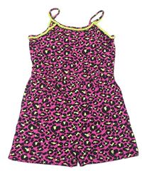 Neonově růžový bavlněný kraťasový overal s leopardím vzorem Matalan