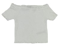 Bílé žabičkové crop tričko s lodičkovým výstřihem Primark 