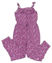 Lila-fialový vzorovaný kalhotový overal 