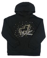 Černá mikina s hvězdičkami s jednorožcem a nápisy s kapucí Primark