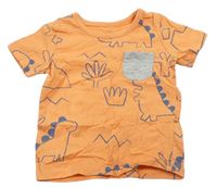 Oranžové tričko s dinosaury a kapsičkou George