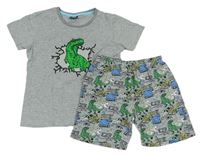 Šedé melírované pyžamo s dinosaurem 