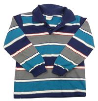 Tmavomodro-šedo-modrozelené pruhované polo triko