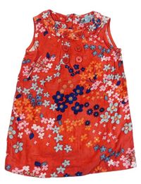 Červené květované sametové šaty s knoflíky