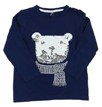 Tmavomodré triko s medvídkem z překlápěcích flitrů Kiki&Koko