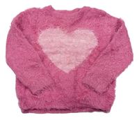 Růžový chlupatý svetr se srdcem 