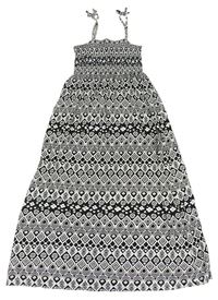 Černo-bílé vzorované bavlněné maxi šaty H&M