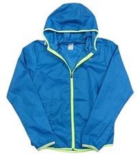 Modrozelená šusťáková funkční běžecká bunda s kapucí Kalenji