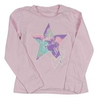Světlerůžové pyžamové triko s hvězdičkou s nápisy a srdíčky C&A
