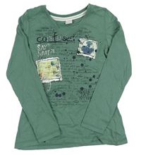 Zelené triko s nápisem a fotkami S. Oliver