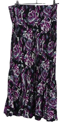 Dámská černo-purpurovo-šedá květovaná midi sukně BM 
