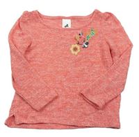 Růžovo-bílý melírovaný svetr s výšivkou C&A
