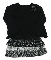Černý lehký svetr s všitou tunikou a 3D květem 