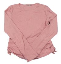 Růžové žebrované crop triko s nařasením Matalan