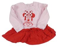 Růžovo-červené teplákové šaty s mušelínovou sukní Disney