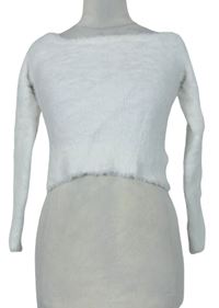 Dámský bílý chlupatý crop svetr H&M