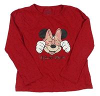 Tmavočervené puntíkaté triko s Minnie zn. Disney