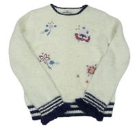Smetanový chlupatý svetr s květy M&S