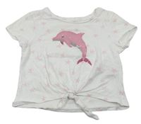 Bílé crop tričko s delfínem s flitry a hvězdičkami Primark