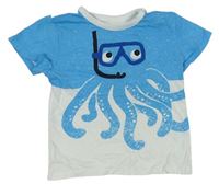 Modro-bílé tričko s chobotnicí Topomini