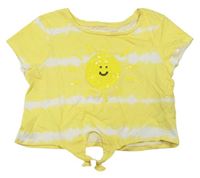 Žluto-bílé pruhované crop tričko se sluníčkem z flitrů Primark