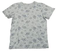 Šedé melírované tričko s dinosaury