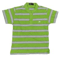 Zeleno-šedo-bílé pruhované polo tričko s výšivkou 