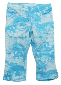 Bílo-modré batikované plátěné crop kalhoty Topolino
