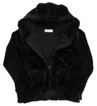 Černá chlupatá podšitá bunda s kapucí s oušky H&M