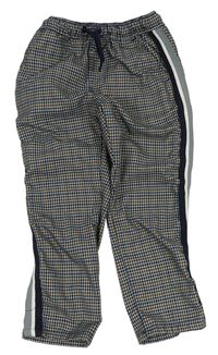 Tmavomodro-šedo-skořicové kostkované teplákové kalhoty Next