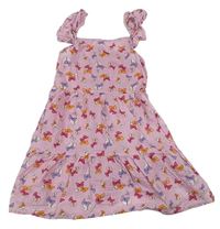 Růžové lehké šaty s barevnými motýlky Primark